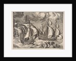 Three Caravels in a Rising Squall with Arion on a Dolphin from The Sailing Vessels, 1561-65 by Frans Huys