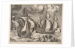 Three Caravels in a Rising Squall with Arion on a Dolphin from The Sailing Vessels, 1561-65 by Frans Huys