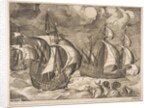 Three Caravels in a Rising Squall with Arion on a Dolphin from The Sailing Vessels, 1561-65 by Frans Huys