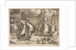Three Caravels in a Rising Squall with Arion on a Dolphin from The Sailing Vessels, 1561-65 by Frans Huys