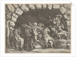 Pluto, seen from behind, entering the Underwold on his chairot, Cereberus and three Fu…, ca. 1680 by Pietro Santi Bartoli