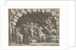 Pluto, seen from behind, entering the Underwold on his chairot, Cereberus and three Fu…, ca. 1680 by Pietro Santi Bartoli