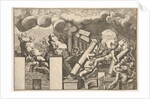Giants crushed by rocks and the falling columns of the temple, clouds of smoke above…, ca. 1680 by Pietro Santi Bartoli