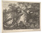 A man holding a staff and seated on a tree trunk; with two goats to either side; surro…, ca. 1600 by Aegidius Sadeler II