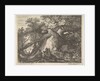 A man holding a staff and seated on a tree trunk; with two goats to either side; surro…, ca. 1600 by Aegidius Sadeler II