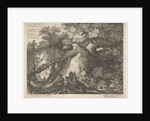 A man holding a staff and seated on a tree trunk; with two goats to either side; surro…, ca. 1600 by Aegidius Sadeler II