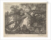 A man holding a staff and seated on a tree trunk; with two goats to either side; surro…, ca. 1600 by Aegidius Sadeler II