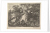 A man holding a staff and seated on a tree trunk; with two goats to either side; surro…, ca. 1600 by Aegidius Sadeler II