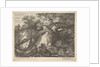A man holding a staff and seated on a tree trunk; with two goats to either side; surro…, ca. 1600 by Aegidius Sadeler II