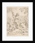 Repose in Egypt, Mary nursing the infant Christ while an angel pulls at tree branches, ca. 1639 by Simone Cantarini