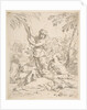 Repose in Egypt, Mary nursing the infant Christ while an angel pulls at tree branches, ca. 1639 by Simone Cantarini