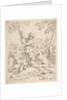 Repose in Egypt, Mary nursing the infant Christ while an angel pulls at tree branches, ca. 1639 by Simone Cantarini