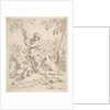 Repose in Egypt, Mary nursing the infant Christ while an angel pulls at tree branches, ca. 1639 by Simone Cantarini