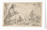 Rest on the flight into Egypt, Mary holding and looking at the infant Christ while St…., ca. 1637 by Simone Cantarini