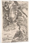 Allegory of the Foglia River and the city of Pesaro's coat of arms, frontispiece for 'Il P…, 1639 by Simone Cantarini