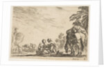 Plate 6: two women, one nursing a child, seated next to a dog and a horse carrying a pack…, 1642 by Stefano della Bella
