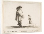 Plate 17: a man wearing a plumed hat in center facing right, a woman walking toward…, ca. 1644-47 by Stefano della Bella