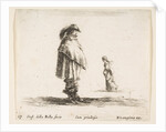 Plate 17: a man wearing a plumed hat in center facing right, a woman walking toward…, ca. 1644-47 by Stefano della Bella