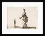 Plate 18: a noblewoman walking towards the left with a feathered fan, another woman…, ca. 1644-47 by Stefano della Bella