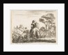 Plate 24: herdsman atop a horse, seen from behind, leads his cattle down a hill, a …, ca. 1644-47 by Stefano della Bella