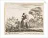 Plate 24: herdsman atop a horse, seen from behind, leads his cattle down a hill, a …, ca. 1644-47 by Stefano della Bella