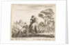 Plate 24: herdsman atop a horse, seen from behind, leads his cattle down a hill, a …, ca. 1644-47 by Stefano della Bella