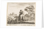 Plate 24: herdsman atop a horse, seen from behind, leads his cattle down a hill, a …, ca. 1644-47 by Stefano della Bella