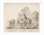 Plate 2: a peasant woman herds two cows across a stream, walking towards the left…, ca. 1644-47 by Stefano della Bella