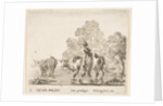 Plate 2: a peasant woman herds two cows across a stream, walking towards the left…, ca. 1644-47 by Stefano della Bella