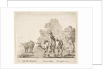 Plate 2: a peasant woman herds two cows across a stream, walking towards the left…, ca. 1644-47 by Stefano della Bella