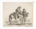 Plate 6: a peasant on horseback in profile facing the right, holding a basket and t…, ca. 1644-47 by Stefano della Bella