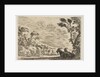 Plate 9: Two goats resting to right, turned towards the left, four men and a horse in a ri…, 1642 by Stefano della Bella