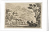 Plate 9: Two goats resting to right, turned towards the left, four men and a horse in a ri…, 1642 by Stefano della Bella