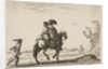 Plate 10: a horseman and a woman, seen from behind, riding towards the right with a young …, 1642 by Stefano della Bella