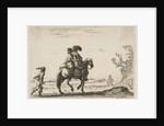 Plate 10: a horseman and a woman, seen from behind, riding towards the right with a young …, 1642 by Stefano della Bella