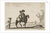 Plate 10: a horseman and a woman, seen from behind, riding towards the right with a young …, 1642 by Stefano della Bella