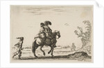 Plate 10: a horseman and a woman, seen from behind, riding towards the right with a young …, 1642 by Stefano della Bella