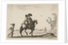 Plate 10: a horseman and a woman, seen from behind, riding towards the right with a young …, 1642 by Stefano della Bella
