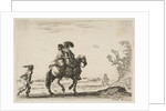 Plate 10: a horseman and a woman, seen from behind, riding towards the right with a young …, 1642 by Stefano della Bella