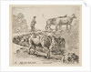 Plate 9: a cow ascending a bank, a peasant woman leading two cows across a bridge i…, ca. 1644-47 by Stefano della Bella