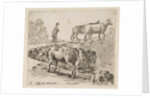 Plate 9: a cow ascending a bank, a peasant woman leading two cows across a bridge i…, ca. 1644-47 by Stefano della Bella