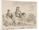 Plate 10: two horsemen descending a mountain at left, another horseman to right in …, ca. 1644-47 by Stefano della Bella