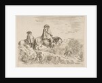 Plate 10: two horsemen descending a mountain at left, another horseman to right in …, ca. 1644-47 by Stefano della Bella