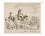 Plate 10: two horsemen descending a mountain at left, another horseman to right in …, ca. 1644-47 by Stefano della Bella