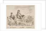 Plate 10: two horsemen descending a mountain at left, another horseman to right in …, ca. 1644-47 by Stefano della Bella
