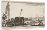 Plate 2: A cannon to the left, a town in the background, from 'Various Military Capric…, ca. 1641 by Stefano della Bella
