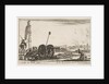 Plate 2: A cannon to the left, a town in the background, from 'Various Military Capric…, ca. 1641 by Stefano della Bella