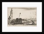 Plate 2: A cannon to the left, a town in the background, from 'Various Military Capric…, ca. 1641 by Stefano della Bella