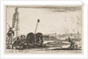 Plate 2: A cannon to the left, a town in the background, from 'Various Military Capric…, ca. 1641 by Stefano della Bella