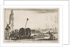 Plate 2: A cannon to the left, a town in the background, from 'Various Military Capric…, ca. 1641 by Stefano della Bella